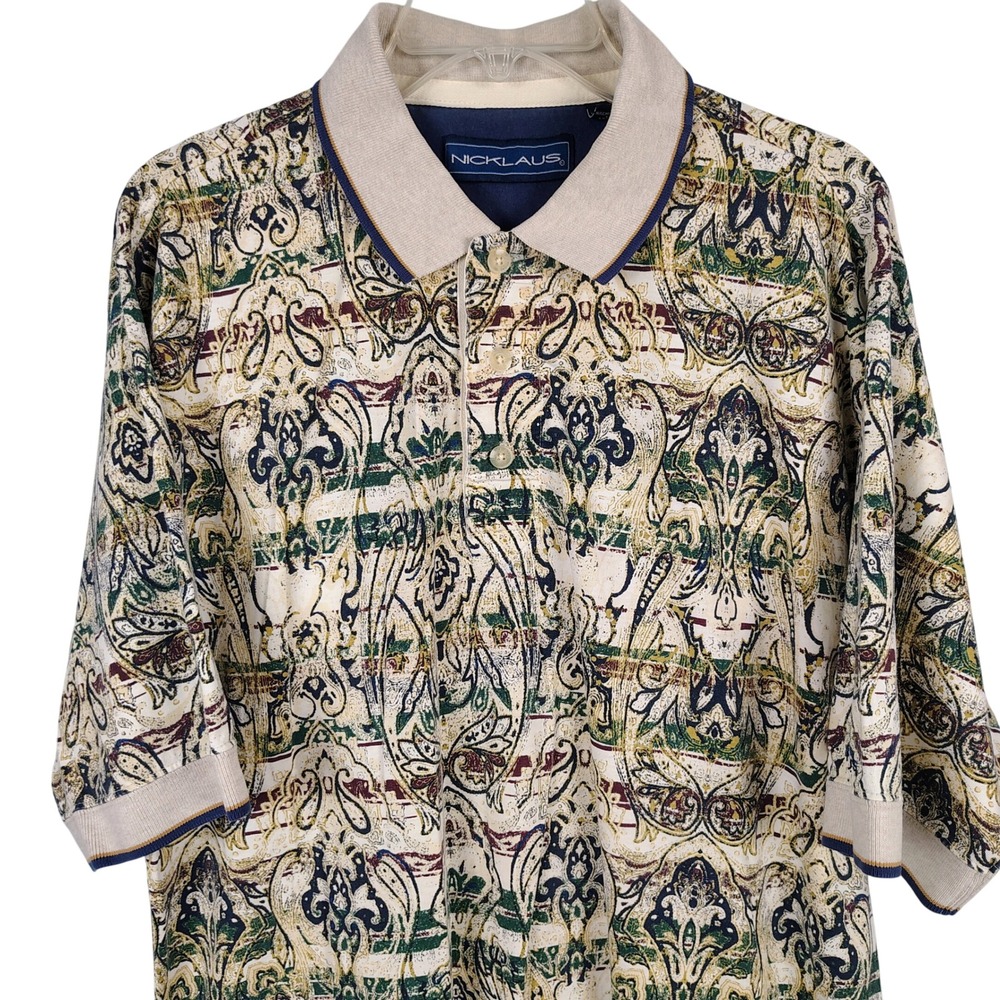 Nicklaus Mens XL Polo Shirt Multicolor Paisley Cotton Golfcore Grandpacore Retro
